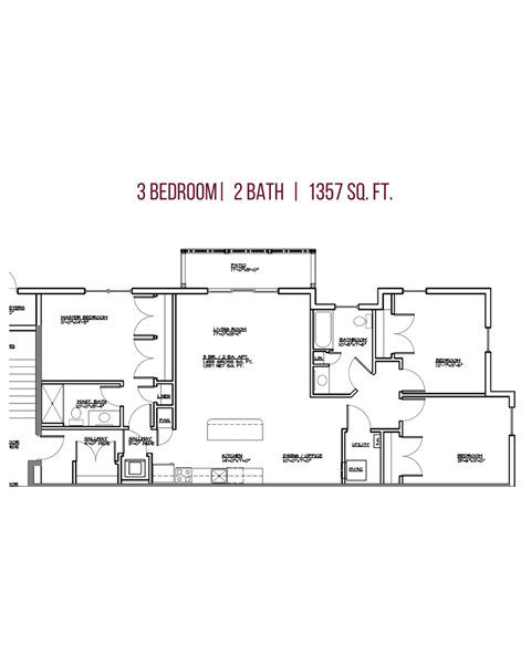 Floor plan for 3 beds, 2 baths, 1458 sqft